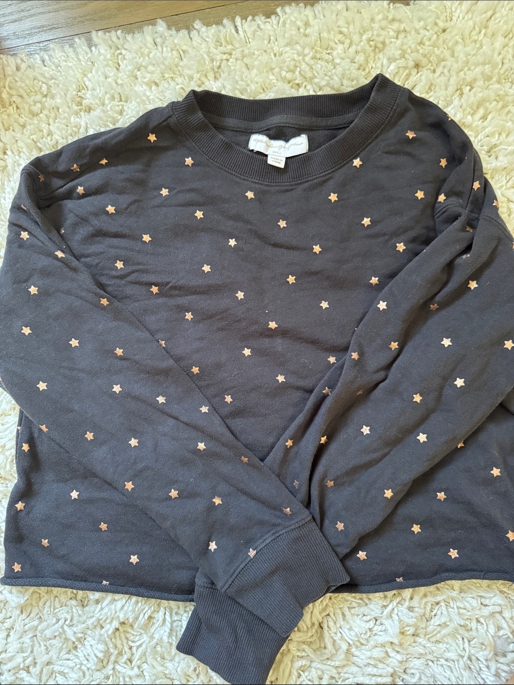 Spiritual Gangster Black Crewneck Sweatshirt with Cream Star Print